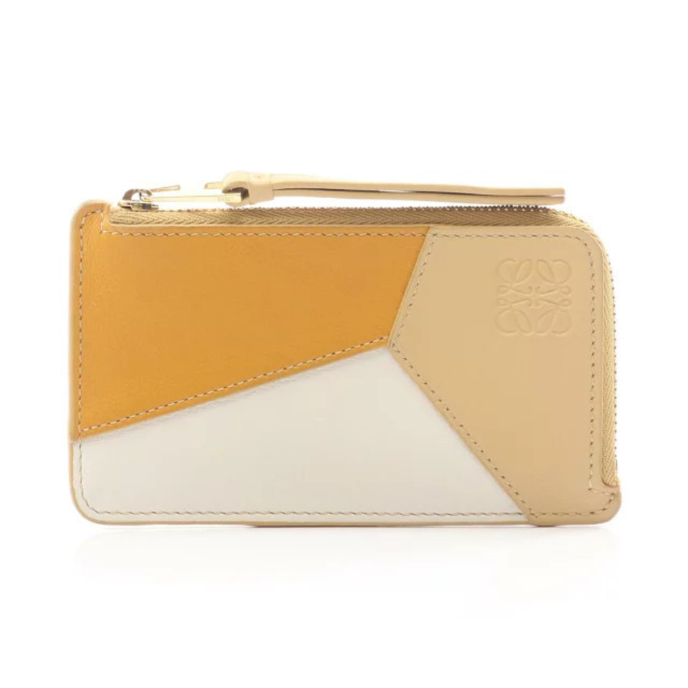 Loewe Puzzle Card Coin Purse Wallet Leather Brown Beige Cream White